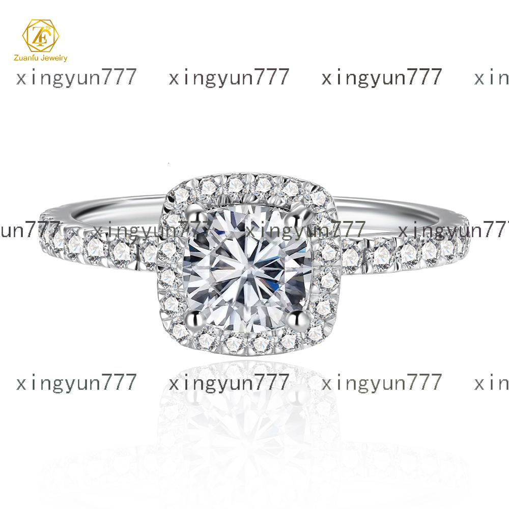 Moissanite Jewelry S925 Silver 1CT 6*6mm Cushion Cut Diamond Halo Moissanite Engagement Wedding Ring