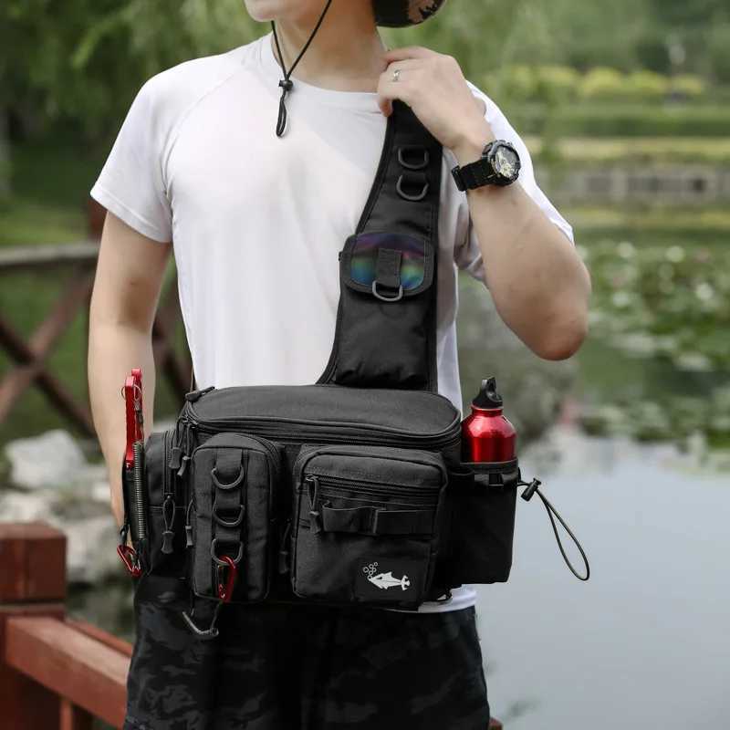 Fishing Bag Shoulder Multifunctional Fishing Waist Pack Lever 600D Nylon Multi Pocket Waterproof Outdoor Sports Riding Lure Bag Z250411