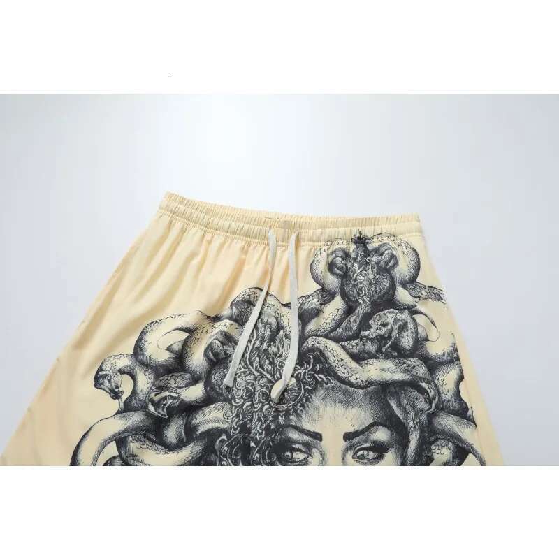 Summer Fashion Medusa Pattern Retro Men Embroidered Vintage Oversized Shorts Man Loose Casual Short Pants Male Streetwear