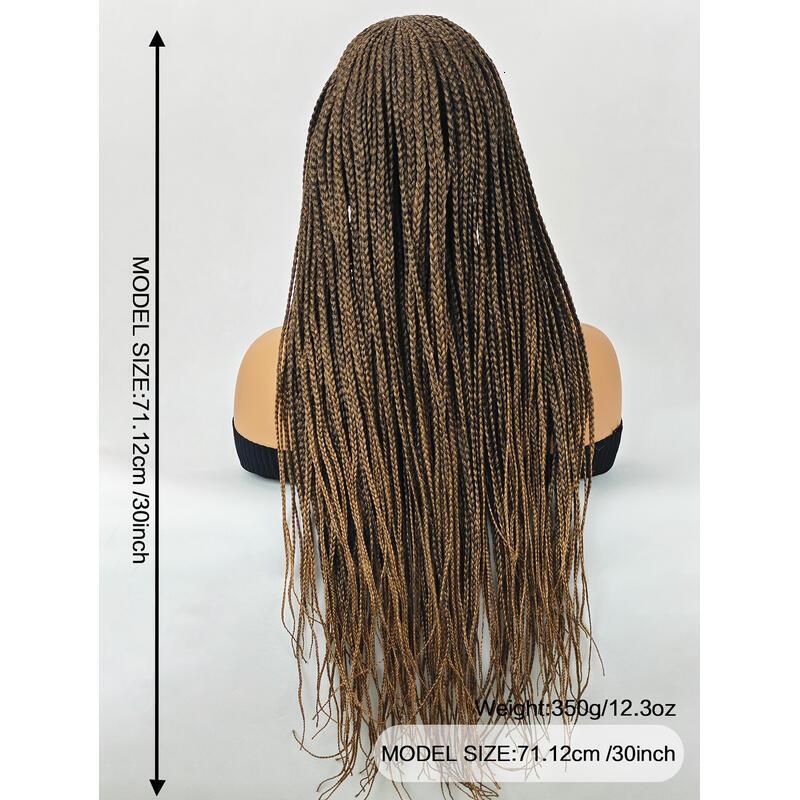 30 inch for Women Full Box KnotlessBraided Wigs Lightweight Braids Synthetic Lace Front Wig Black plus light brown Hand Braided