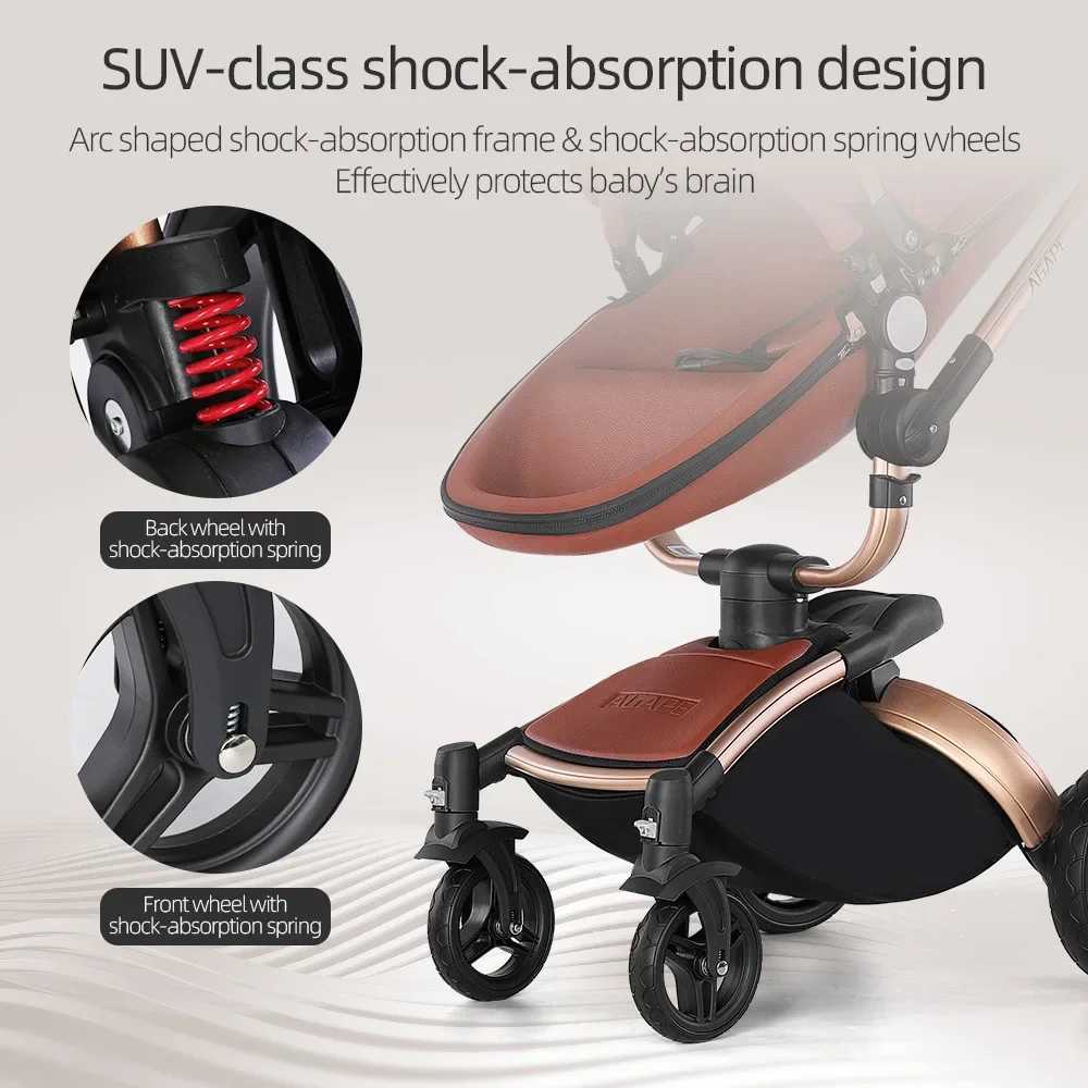 3-in-1 luxury high view baby stroller with car seat foldable newborn baby stroller PU leather two-way baby stroller W250411