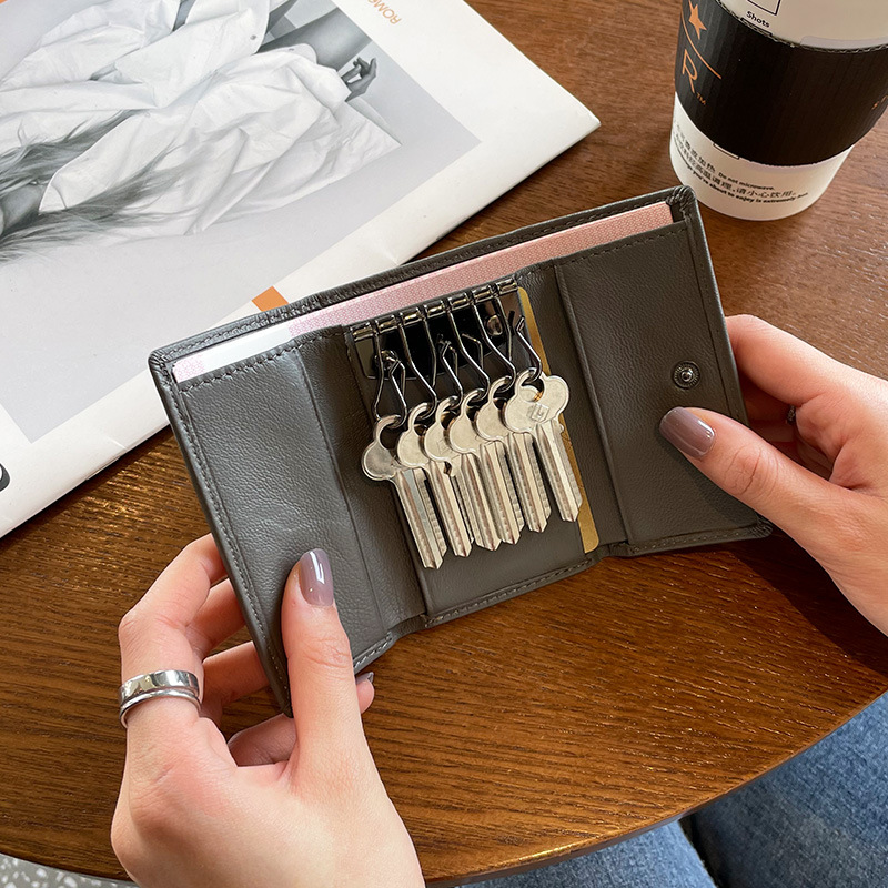 2025 new Genuine leather key case and wallet combination bag sheepskin woven key case compact and portable coin purse