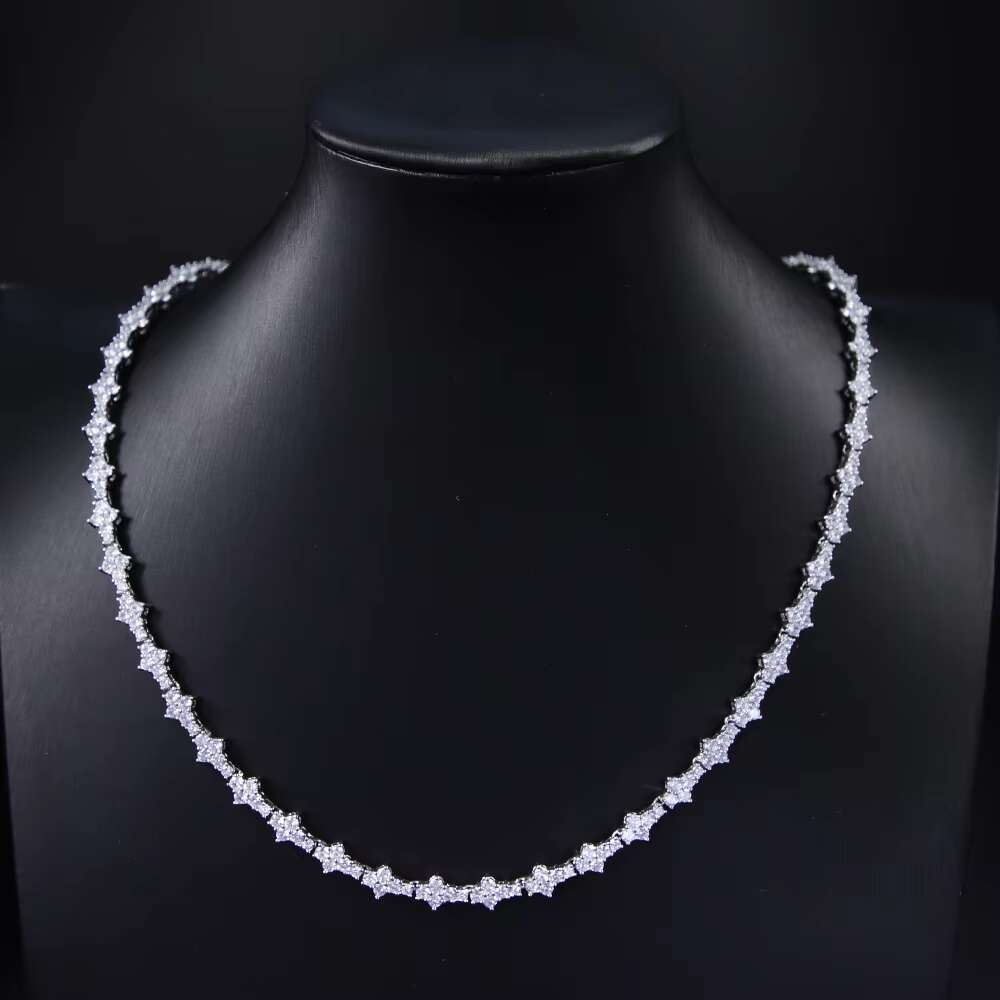 Fashion White Gold Plated 3mm VVS Moissanite Tennis Chain Silver Cross Charms Style Link Cuban Chain Hip Hop Women Men Jewelry
