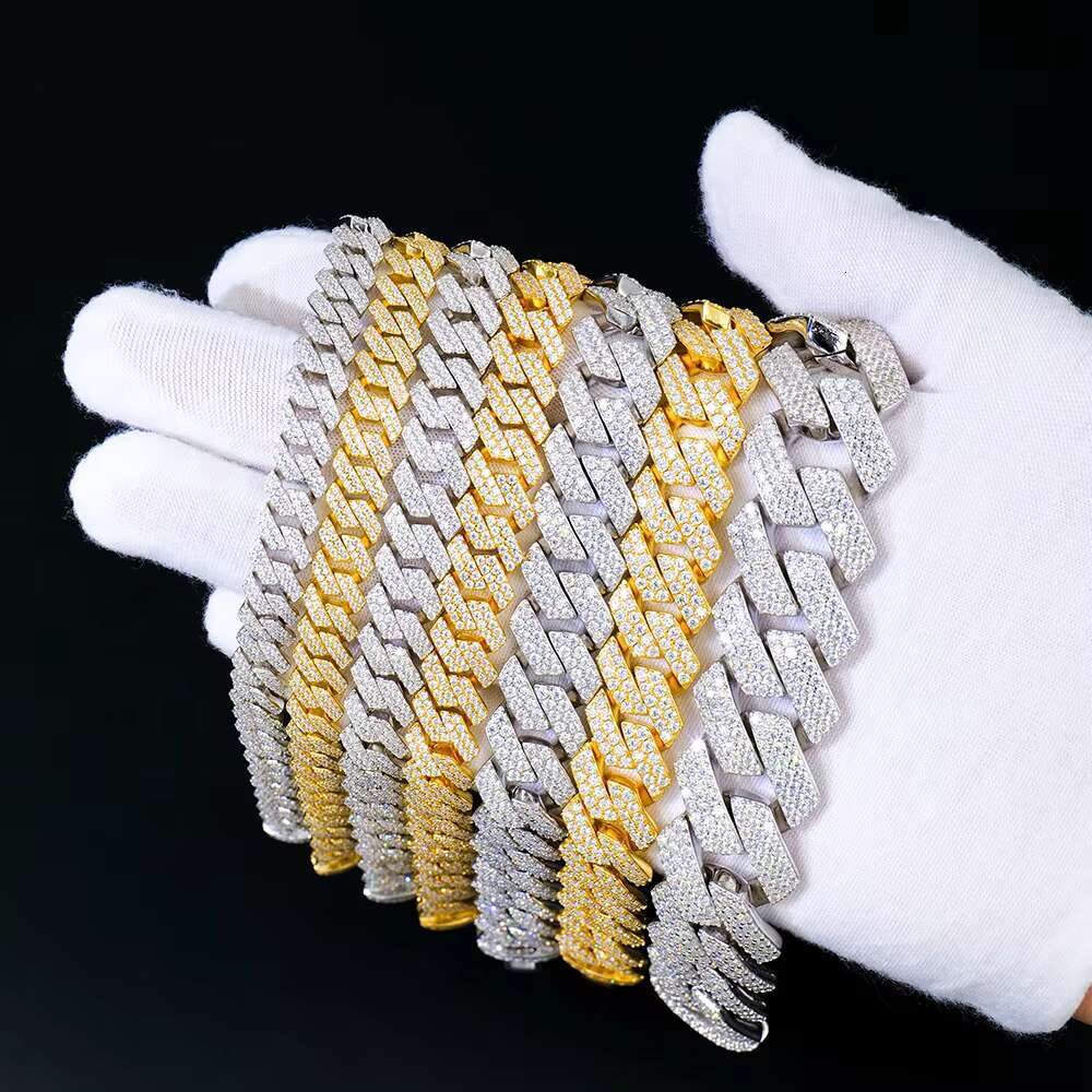 925 Sterling Silver With Full of Moissanite Stones Hip Hop Bracelet 8mm Width Prong Setting Cuban Link Bracelet for Men