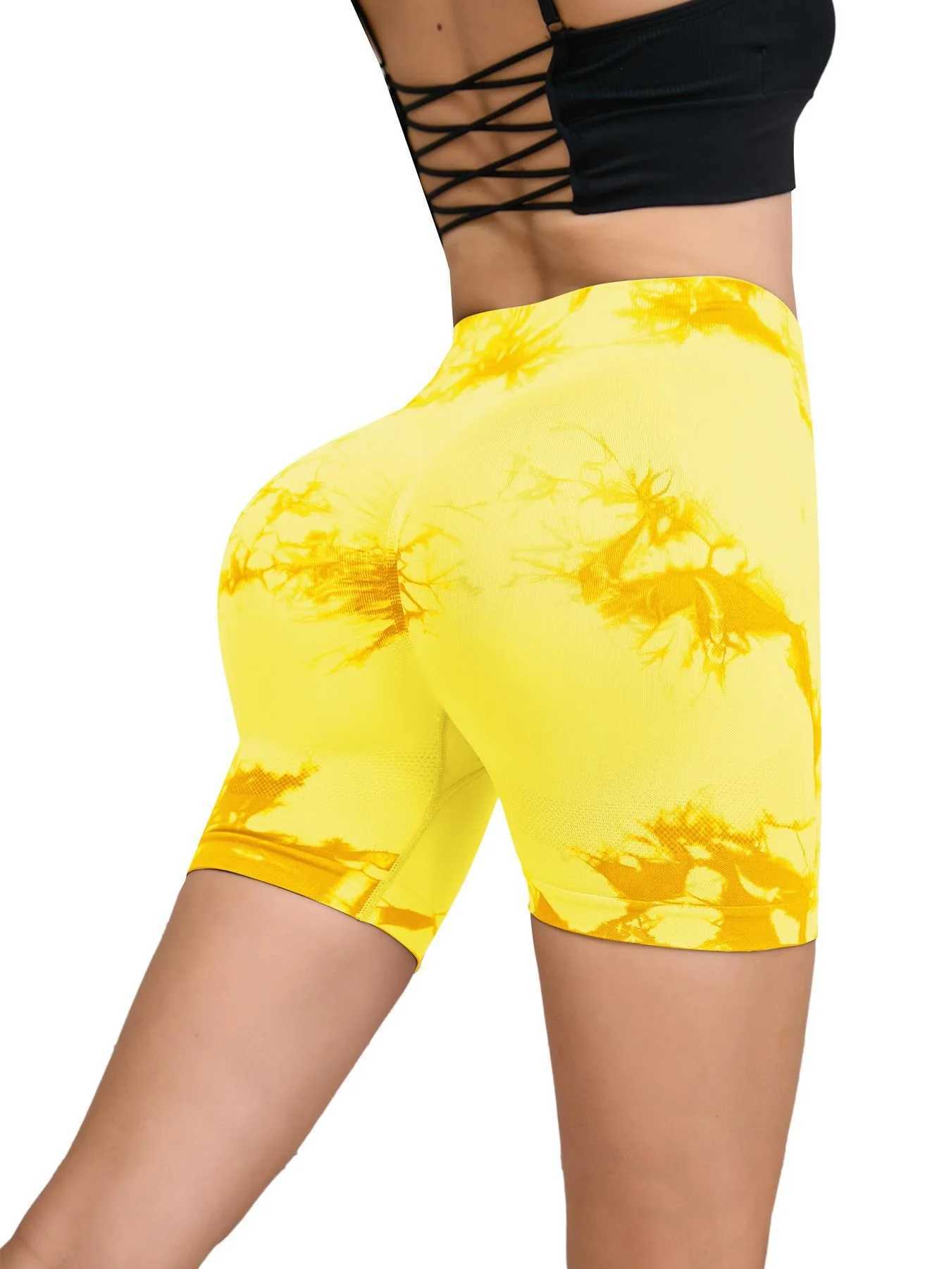 Tie dye seamless fitness pants womens high waist and hip lifting sports tight shorts running sexy peach fitness yoga shorts Y250412
