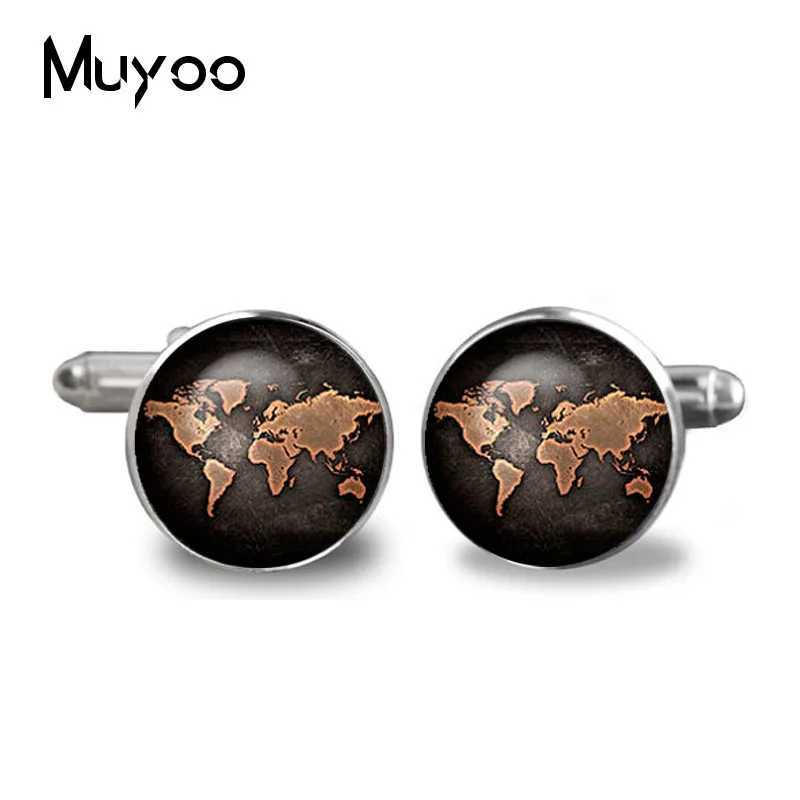 Black Global Map Cufflinks Plated with Retro World Map Cufflinks Mens and Womens Accessories Retro BronzeT250412