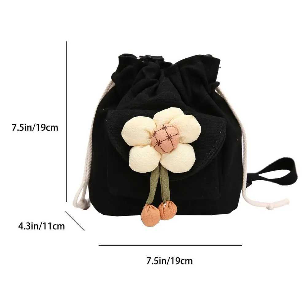 Canvas+Polyester Canvas Bucket Bag Drstring Bucket Flower Versatile Armpit Bag Japanese Style Drstring Shoulder BagXJ250412
