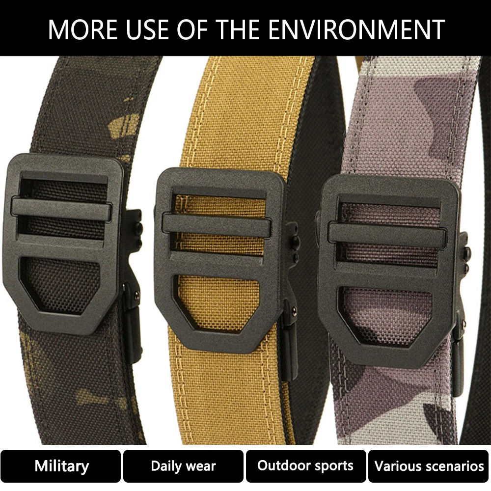 TUSHI EDC Hard Tactical Belt for Men Metal Automatic Buckle IPSC Gun Belt 1100D Nylon Military Belt Outdoor Sports Girdle Male 250407
