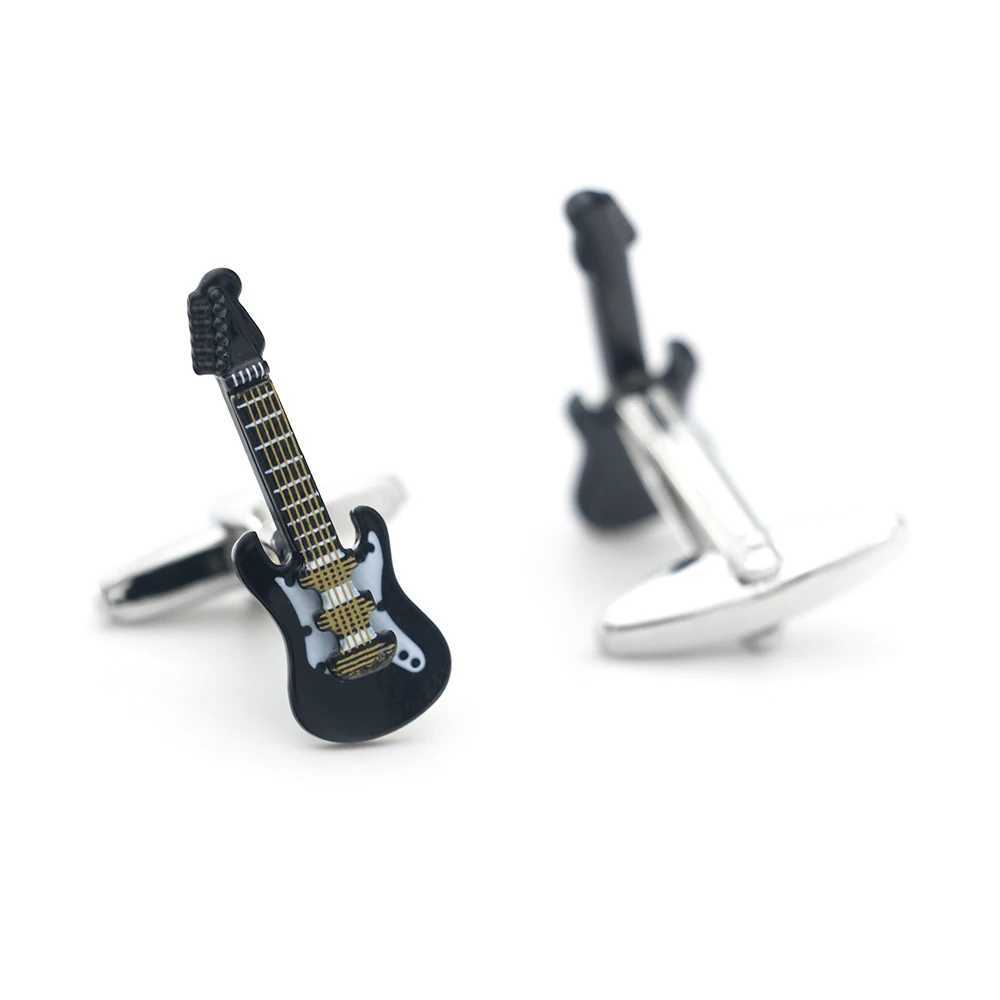 Mens Guitar Cufflinks Black Classic Bass Design High Quality Copper Cufflinks Wholesale and RetailT250412