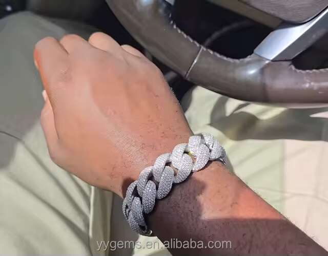 RTS Jewelry Heavy Silver 22mm Wide 18k Gold Plated Necklace VVS Moissanite Iced Out Diamond Cuban Link for Men
