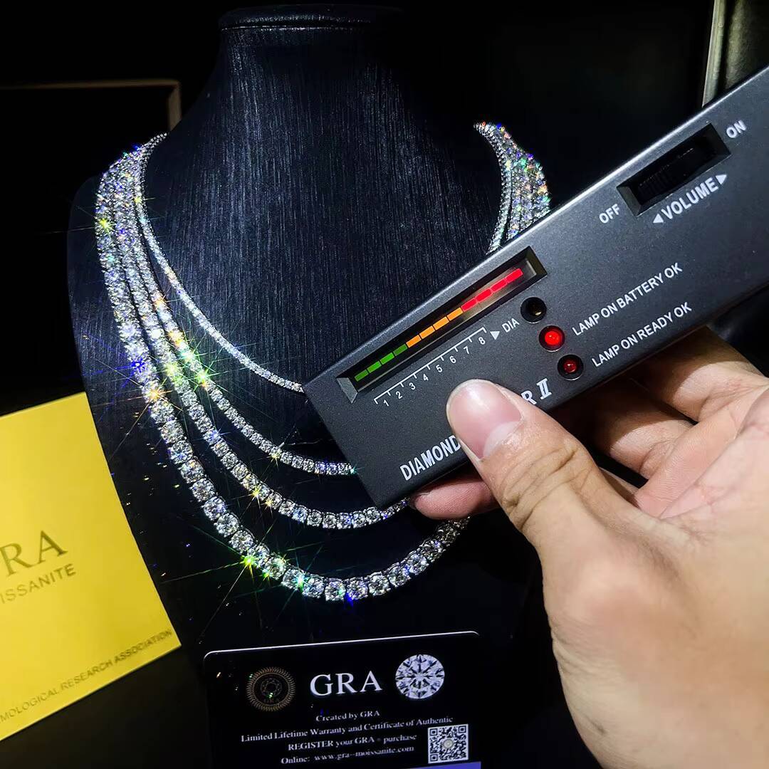 Lowest 34 Silver 2mm -- 5mm Moissanite Tennis Chain 18inch White Gold HipHop Jewelry GRA Certificate Moissanite Tennis Necklace