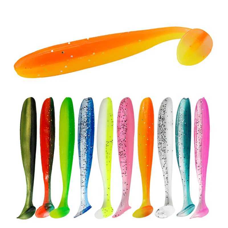 10pcs/Lot Soft Lures 55mm 70mm T Tail Jigging Wobblers Fishing Lure Tackle Double Color Bass Pike Aritificial Silicone Swimbait Z250411