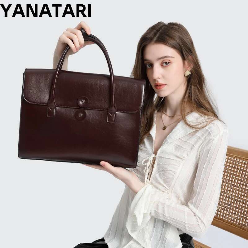 Designer Bag YANATARI Executive Cowhide Briefcase Woman Office 2025 Genuine Crossbody Bags Large Business Leather Briefcase