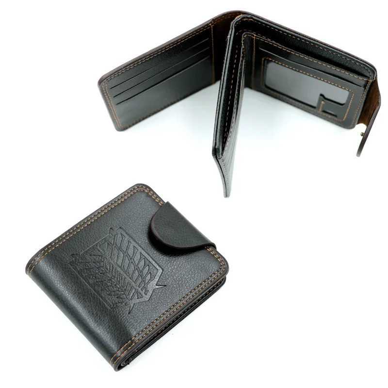 Mens wallet brown short folding PU leather button wallet with zipper pocket Z250411