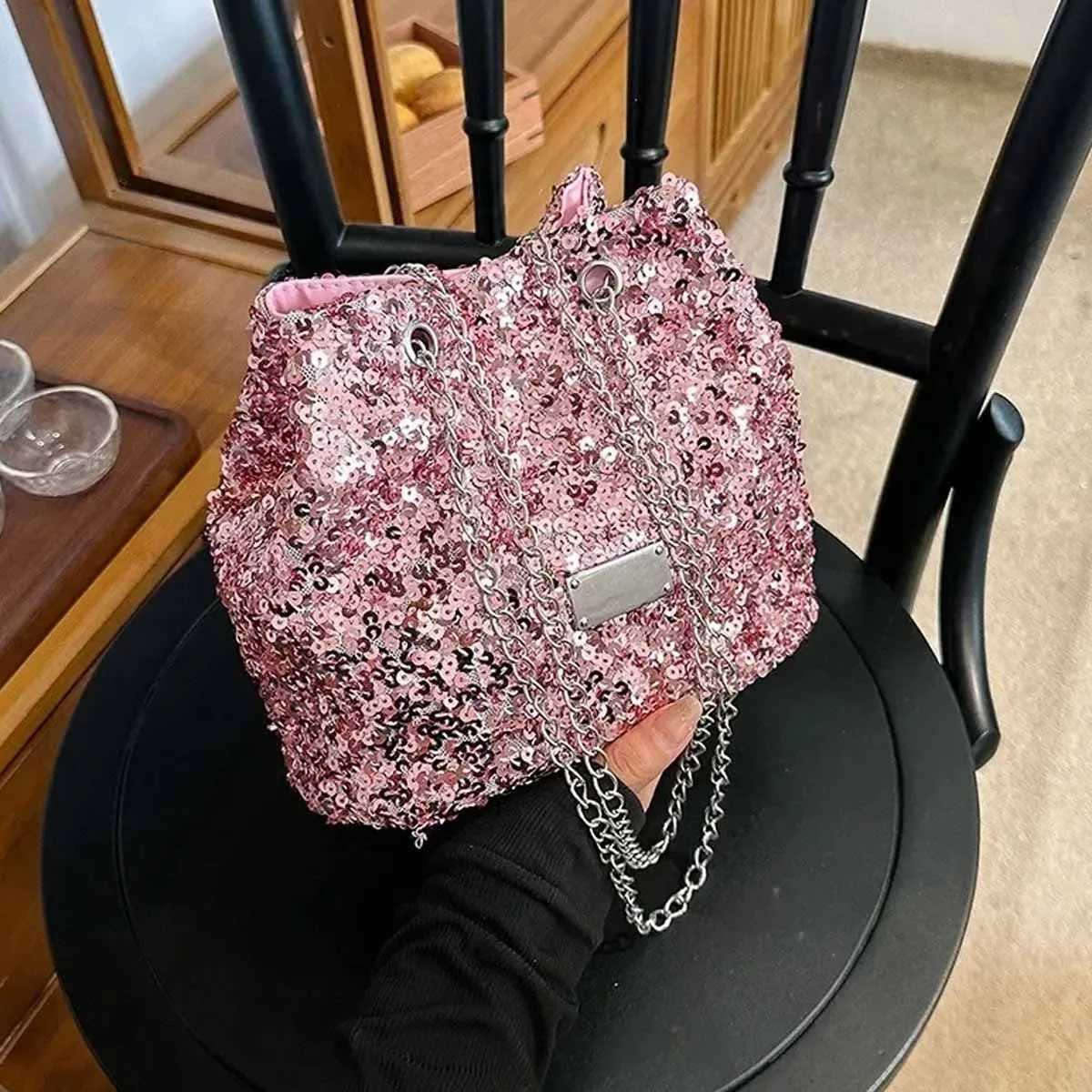 YANZAI 2024 Luxury Designer Handbag Trend Sequin Pillow Bag Womens Large Capacity Crossbody Bags Bling Breathable Ladies ShouldC250412