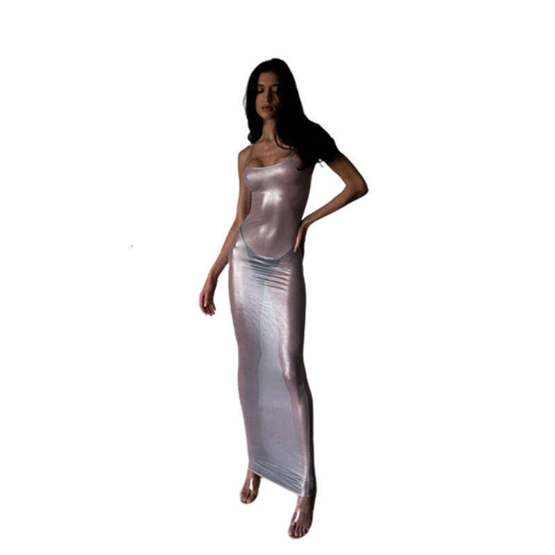 Women's Wear Women's Spring/Summer New Nightclub Fashion Spicy Girl Sexy Perspective Net Hot Silver Slim Fit Hanging Strap Dress