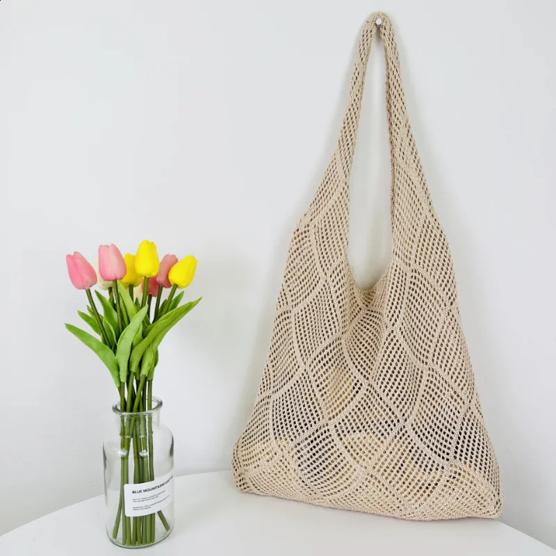Fashion Hollow Woven Women Shoulder Bag Knitted Large Capacity Handbag Summer Travel Tote Casual Beach Bag 250407