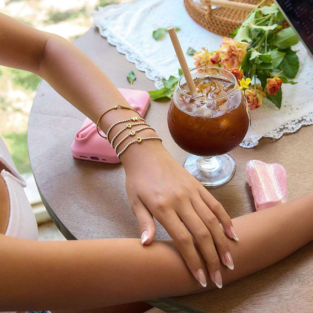 Initial Bracelets - Trendy Personalized Gold Letter Charm Bracelet, Statement Cute Simple Fashion Chain Jewelry Gift for Women