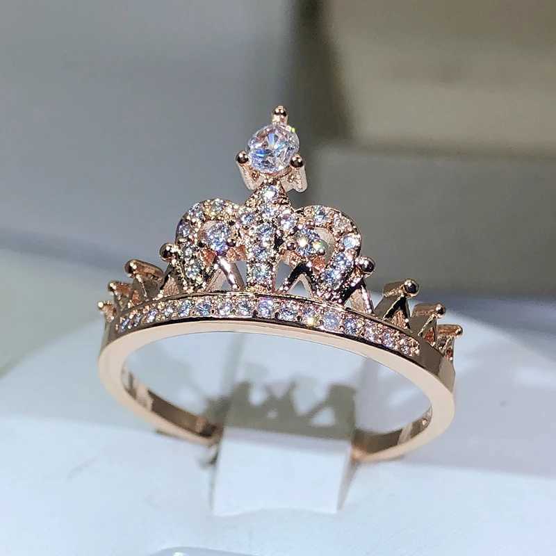 925 Silver Exquisite Printed Crown Ring Womens Rose Gold Zircon Ring Engagement Birtay Jewelry GiftXJ250412