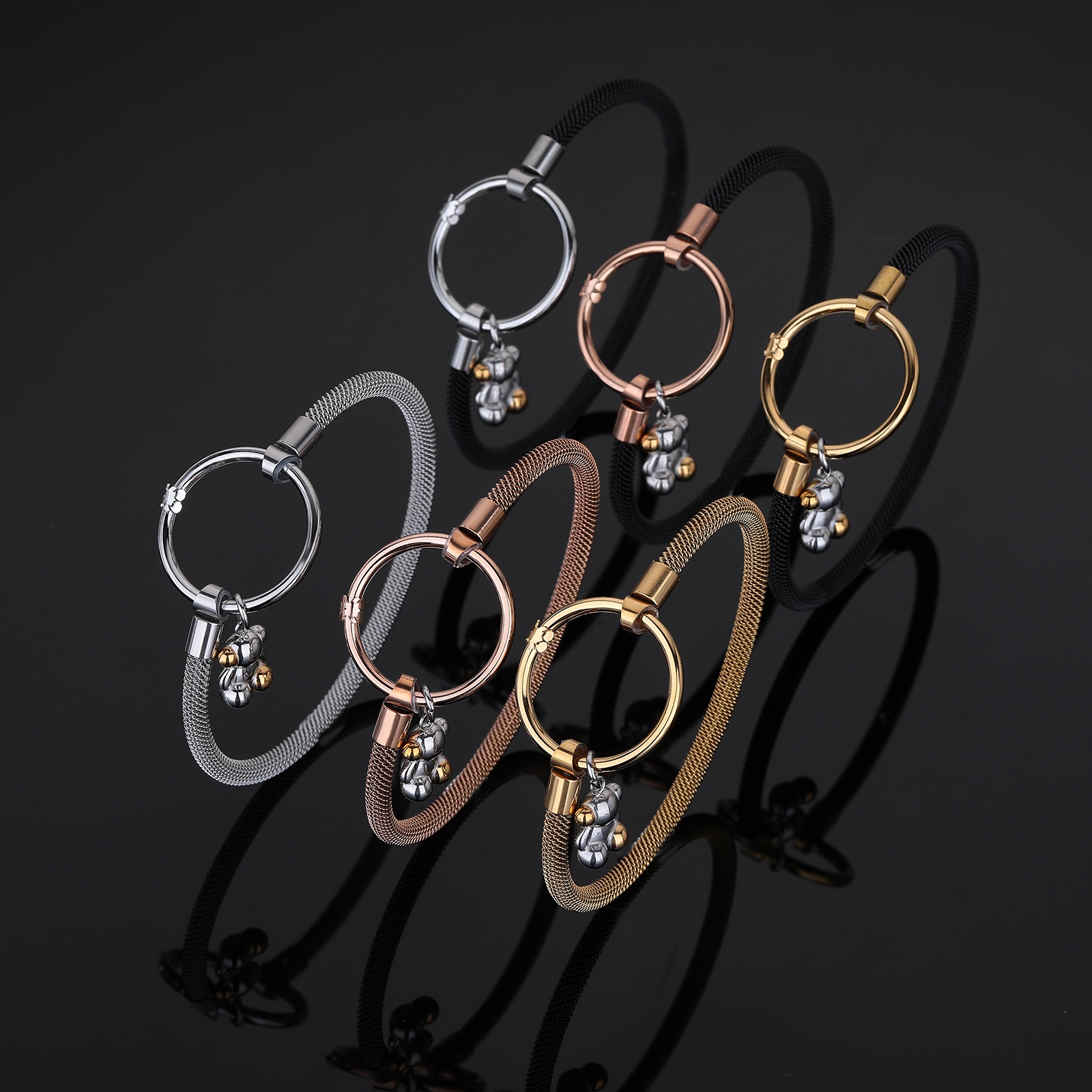 Fashion Women Men Simple Silver Gold Rose Black Circle Stainless Steel Span Bear Round Ope Moon Wire Bangle Bracelets Jewelry