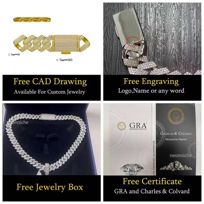 2025 New Trendy Fashion Jewelry 10mm 14mm Tow Rows Moissanite Men's Hip Hop Gold Plated Cuban k Chain Necklace
