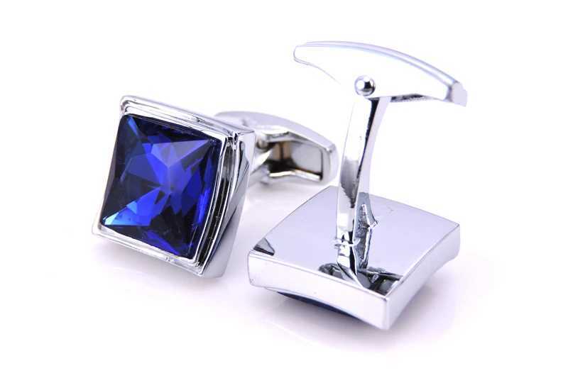 Mens fashion brand stainless steel cufflinks blue crystal peaceful crime clothing accessories French shirt cufflinksT250412