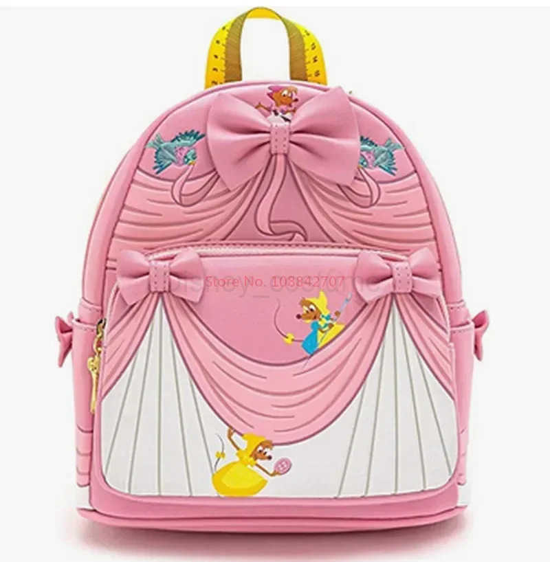 Disney Loungefly Princess Cinderella Gus and Jaq Shoulder Strap Bag Cartoon Printed Lucifer Pu Leather Womens Pink Bag X250412
