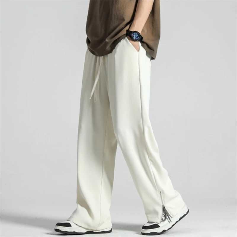 2024 summer new lightweight Korean mens casual suit pants straight loose sports pants soft split zipper design luggage Trouser W250411