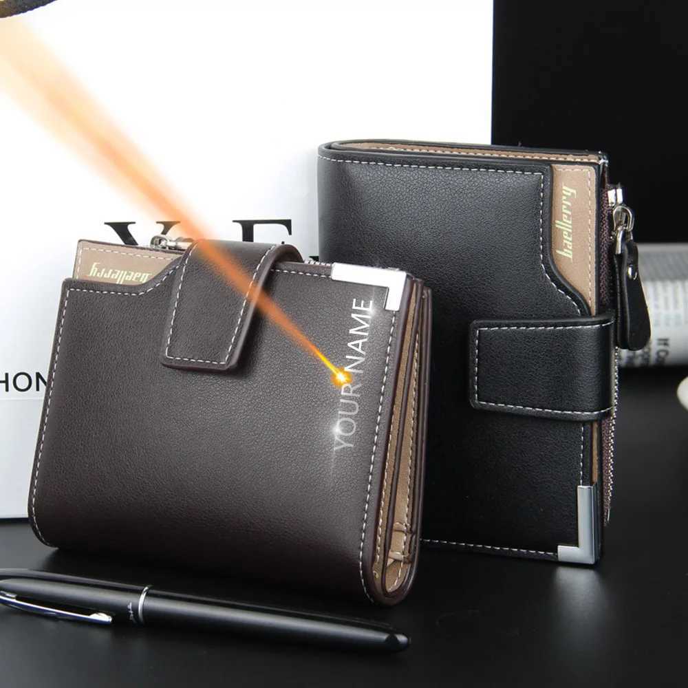 Short mens wallet zipper coin pocket card clip mens wallet clutch photo clip name carving mens wallet Z250411