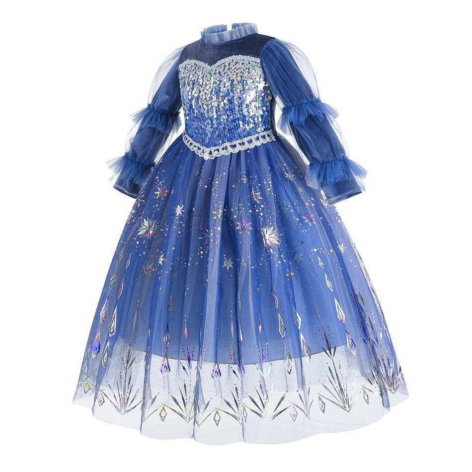 Disney Elsa Princess Girls Dress Snow Queen Role Play Children Halloween Puff Sleeve Dress Winter Girls Christmas SetXJ250411