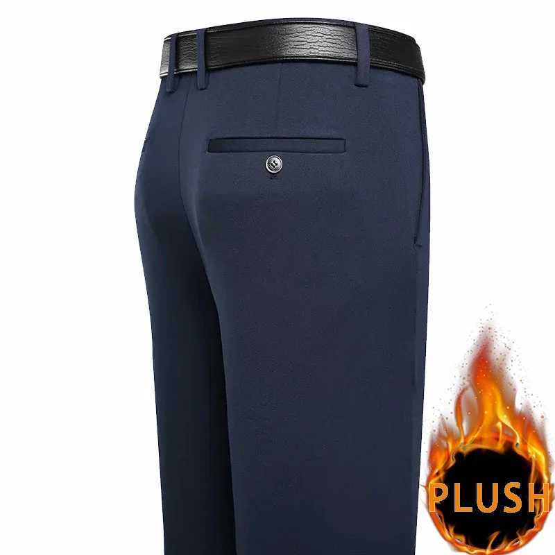 2024 Autumn Winter Mens Thick Warm Wool Pants Plush Intelligent Leisure Set Loose Straight Navy Blue Black Pants W250411
