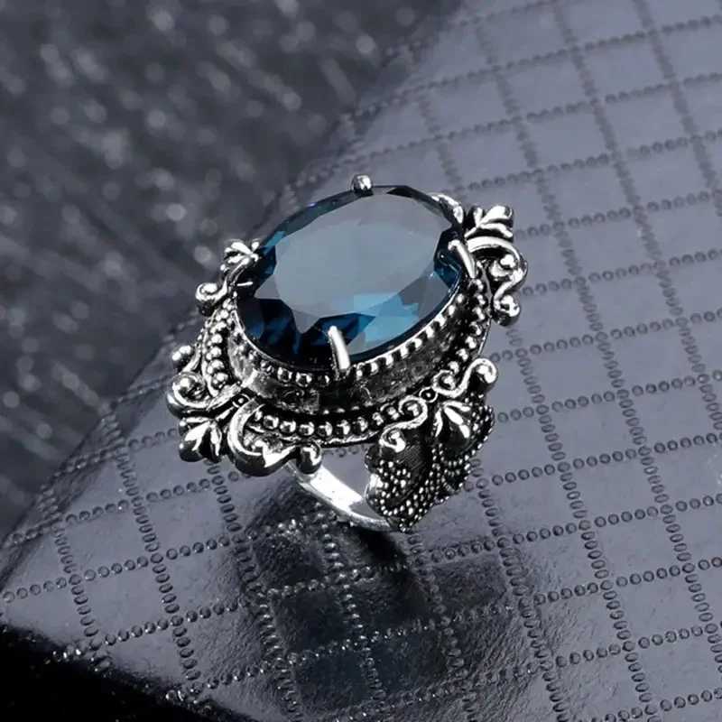 2024 Bohemian Blue Ring Female Aesthetics Cave Pattern Design Fancy Anniversary Gift Ethnic Finger Accessories La JewelryXJ250412