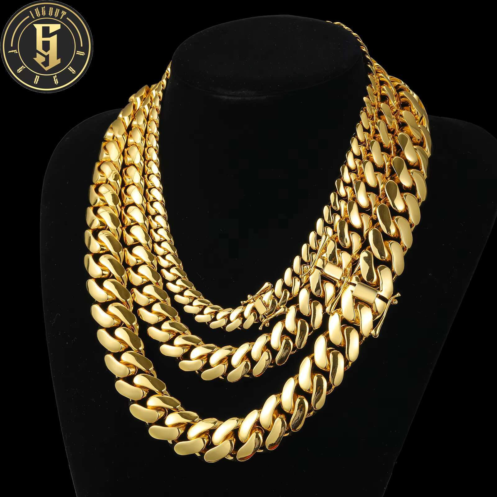 Cadena Cuba Fashion Jewelry Hip Hop Men's Wear 10mm -22mm 14K Gold Plated Cut Miami Cuban Chain Bracelet Necklace