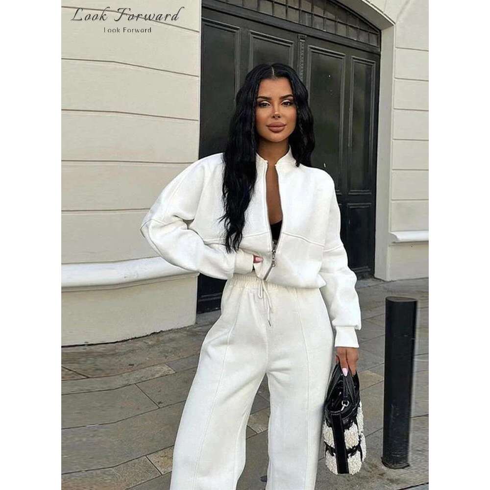 Designer Clothes Casual Sweatshirt Pants Set Women Spring Autumn Zippers O-Neck Jacket Loose Lace-Up Elastic Waist Trousers Suits Lady Solid
