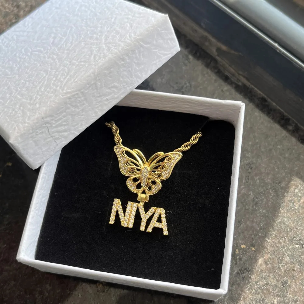DUOYING Customized Butterfly Necklace Personalized Hollow Zircon Original A-Z Letter Pendant Hip Hop Jewelry Gift 250409