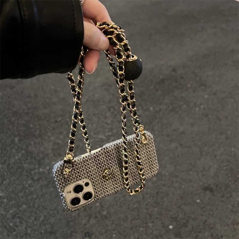 Luxury lia Golden Ball diagonal Cross rope phone case for iPhone 13 16 Woven phone case Dust-proof for 12 14 15Prax Y251112