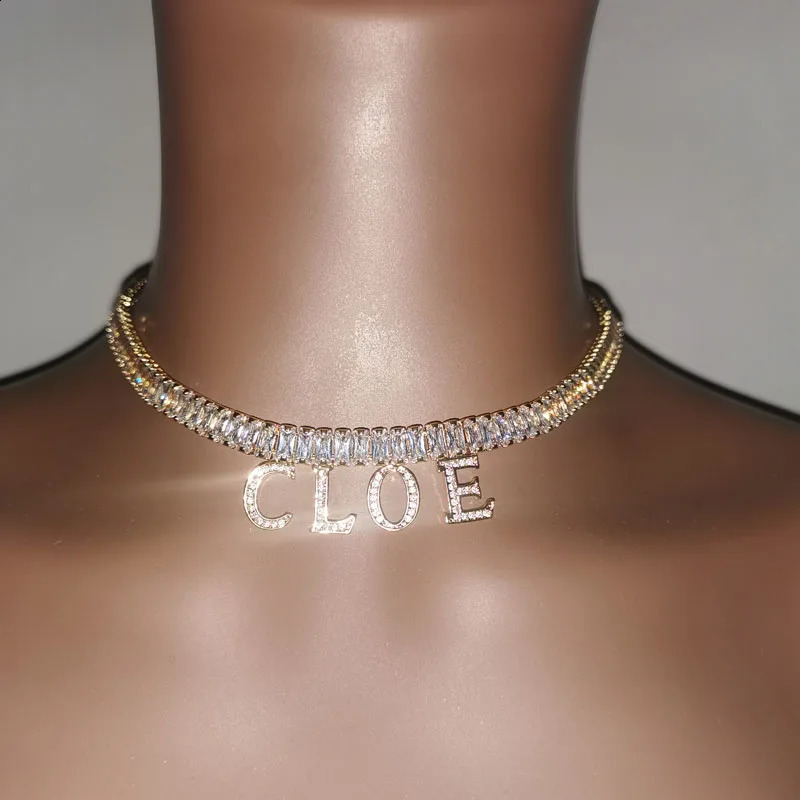 Grandbling zirconia tennis chain name necklace letter pendant with adjustable necklace suitable for mens or womens birthday gifts 250409