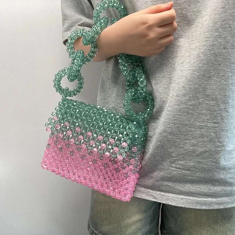 Color Acrylic Evening Clutch Party Bags For Women Designer Handbag Purses 2024 Fashion Handmade Beading Square Shoulder