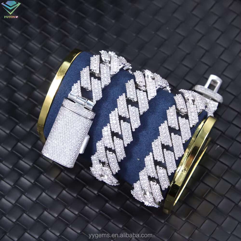 Hip Hop Chain Pass the Diamond Tester VVS Moissanite Diamond S925 Solid Silver Cuban Link Chain for Mens Jewelry