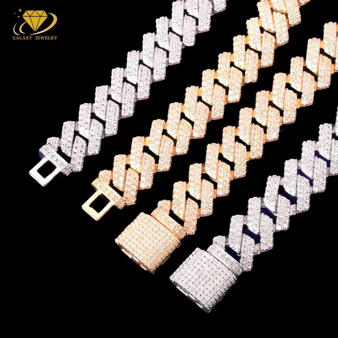 Hot Sale Pass Diamond Tester 2rows Prong Cuban Choker VVS Moissanite Diamond Miami Cuban Necklace Link Chain Hip Hop Jewelry