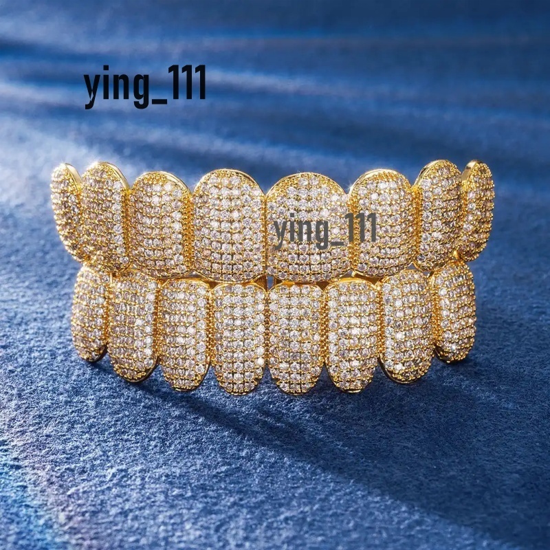 Hip Hop Custom Made Iced Out 925 Sterling Silver Grills VVS Moissanite Top 8 Bottom 8 Gold Moissanite Diamond Grillz