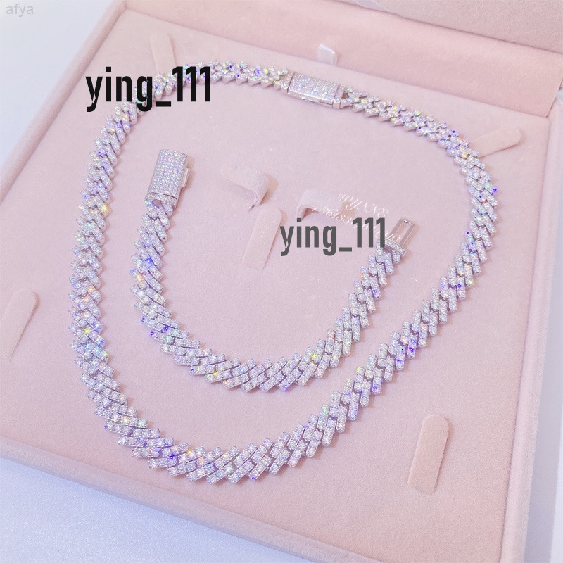 Hotsale 925 Sterling Silver Prong Setting Iced Out Vvs Moissanite Diamond Cuban Link Chain Set