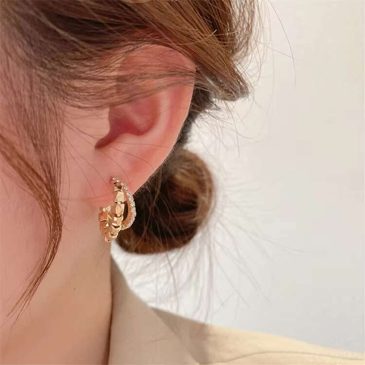 Korea Fashion Double Circle Cube Alloy Zircon Crystal Fancy Stud Earrings for Women Girls Jewelry