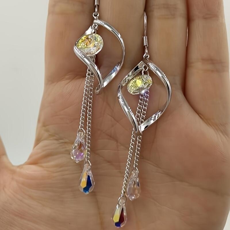 Platinum-Plated Color Change Multi-Teardrop Earrings Made with Aurora Borealis Austrian Crystals