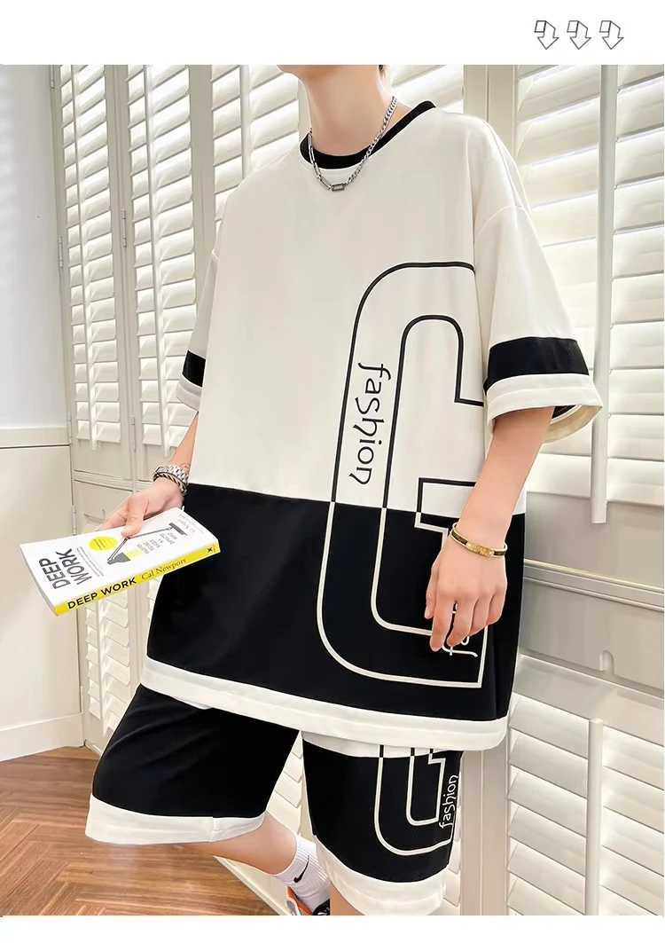 Summer Mens New Youth Leisure Sports Set Mens Loose Short Sleeve Fashion Two Piece Set Lightweight Transparent SXJ250412