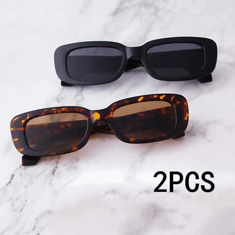2Pcs/Set Rectangle Sunglasses for Women Retro Driving Glasses 90s Vintage Fashion Narrow Square Frame UV400 Protection Z250411