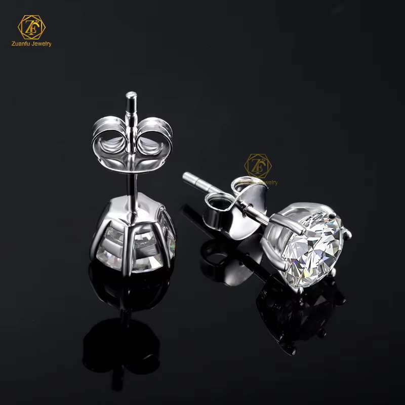 Wholesale Fine Jewelry 925 Sterling Silver Earrings Round Brilliant Cut 0.5-2CT VVS Pass Diamond Test Moissanite Stud Earrings