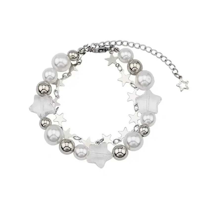 Crystal Star Pentagram Imitation Pearl Bead Bracelet for Women Sweet Aesthetic Charm Y2k Bracelet Fashion Vintage Jewelry GiftsC250411