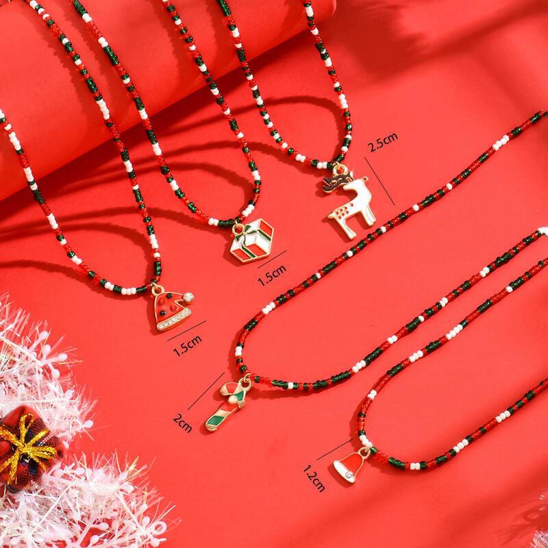 Christmas Charm Beaded Necklace - Festive Elegance for Holiday Celebrations