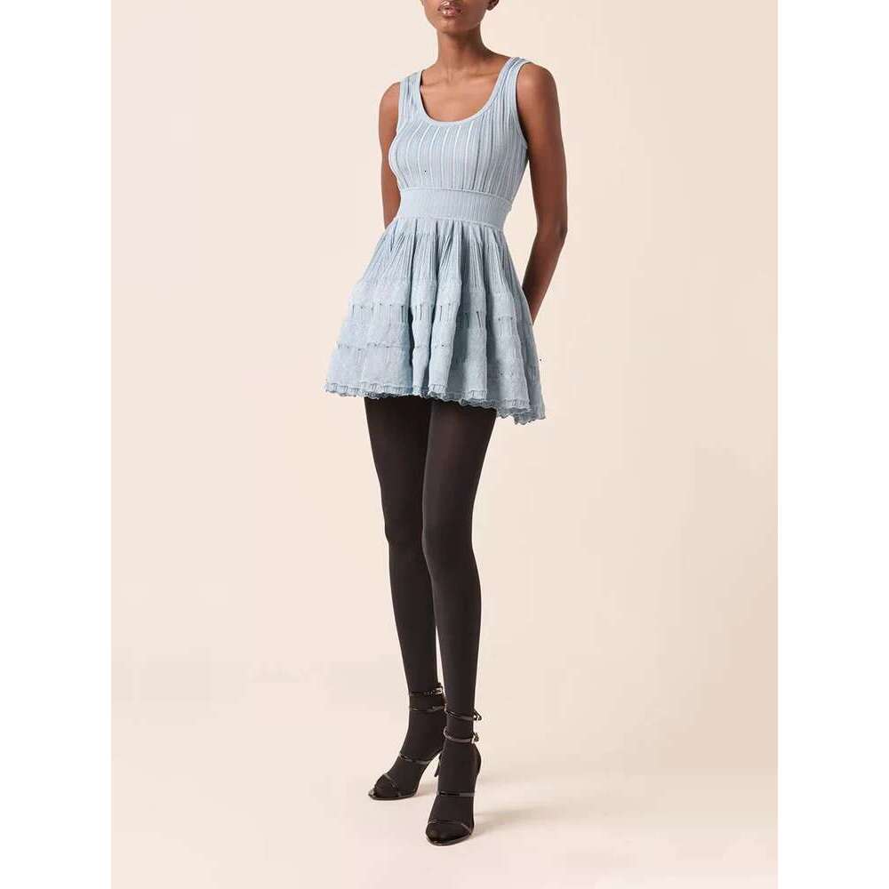 U Collar Slim Knit Short Dress Temperament Elegant Hollow A-E Women's Dresses 2025 Spring New
